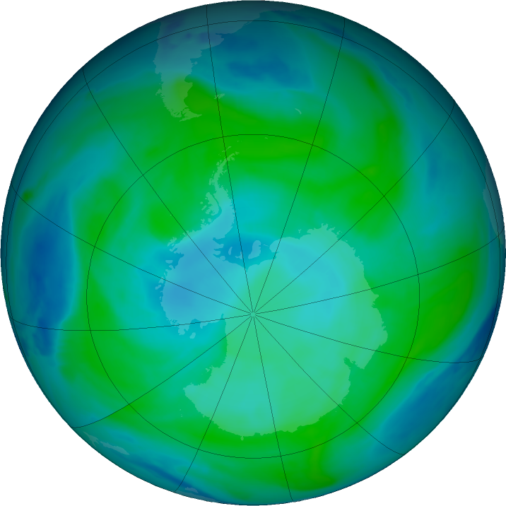Antarctic ozone map for 25 January 2019